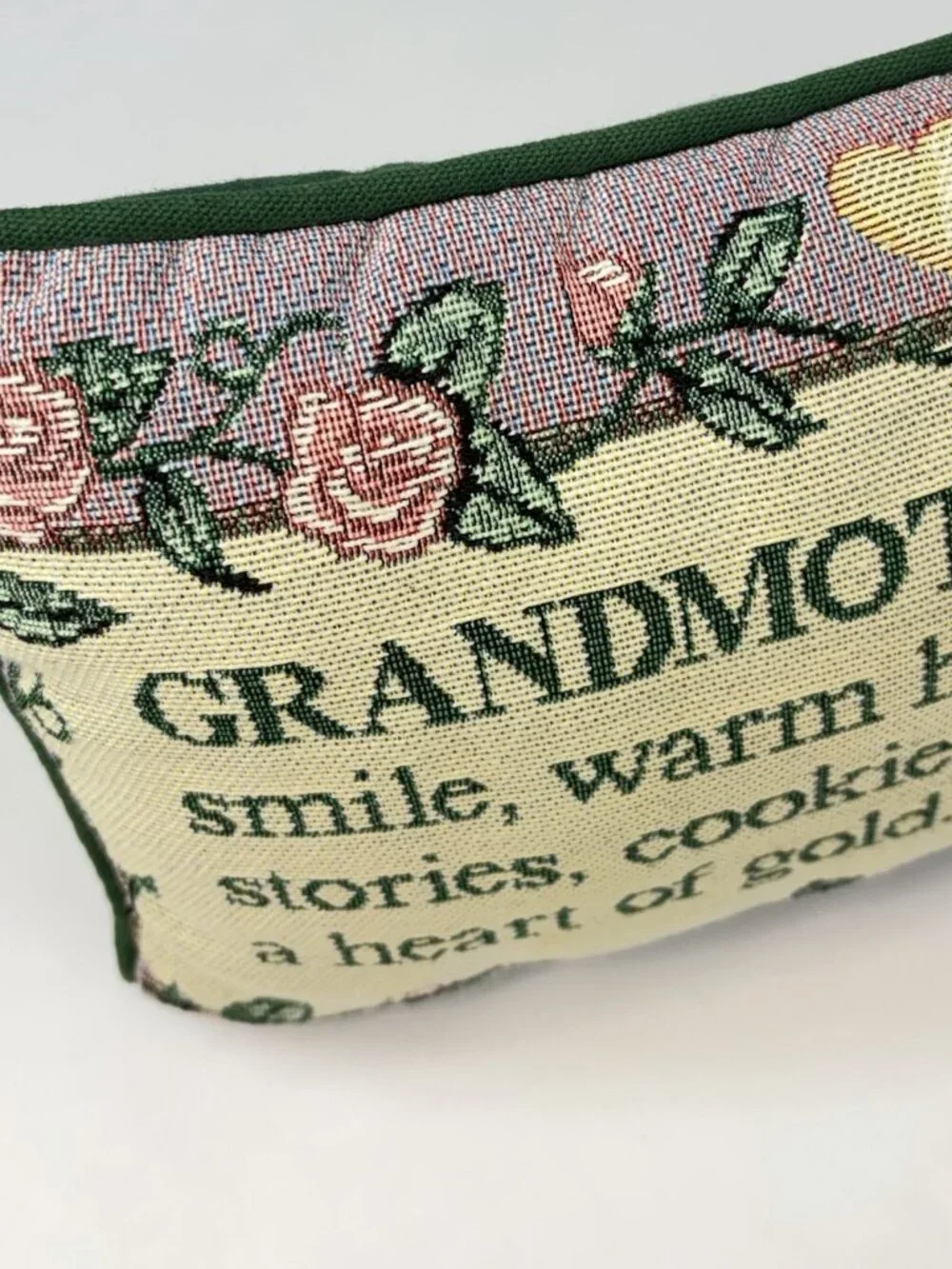 Tapestry Throw Pillow Grandmother Sweet Hugs Stories Cookies Roses Green VTG